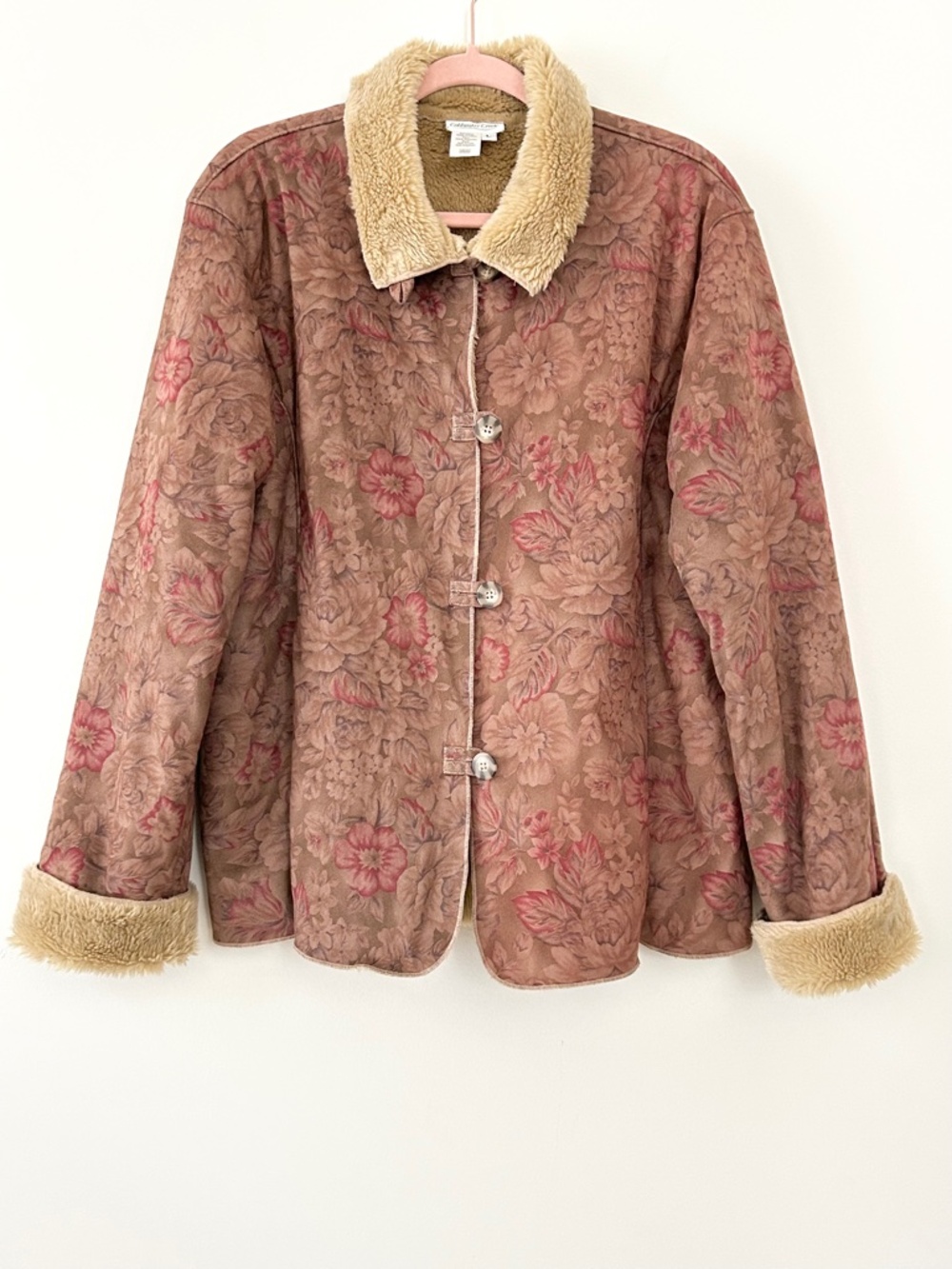 Coldwater Creek Floral Penny Lane Faux Sherpa Jacket